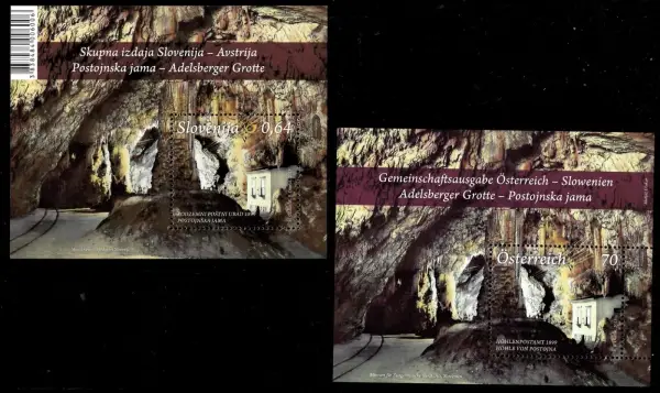 Slovenia - Austria joint issue year 2013 Cave Postojna postage stamps