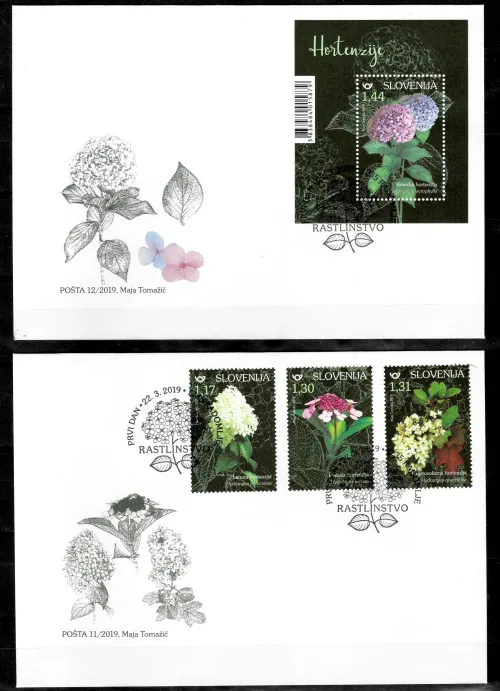 Slovenia year 2019 Flowers stamps set Hydrangeas FDC
