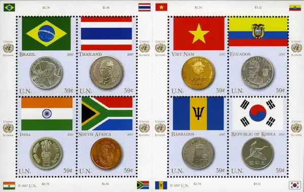 UN New York stamps year 2007 Flags and Coins MSS