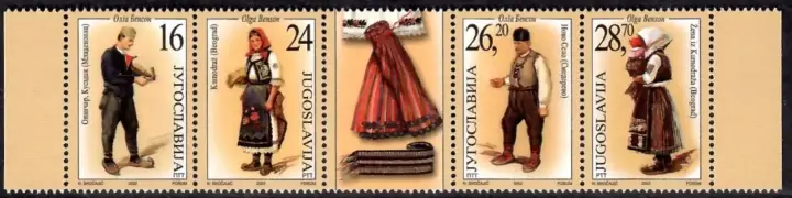 Serbia year 2002 stamps Folk Costumes strip set MNH