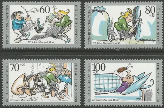 Berlin year 1990 Anniversary of Cartoon Max and Moritz stamps
