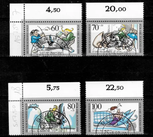 Berlin year 1990 Anniversary of Cartoon Max and Moritz stamps