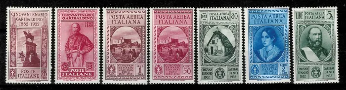 Italy Kingdom postage stamps year 1932 Death of Garibaldi set