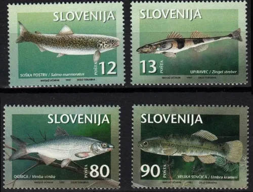 Slovenia postage stamps year 1997 Freshwater Fishes set