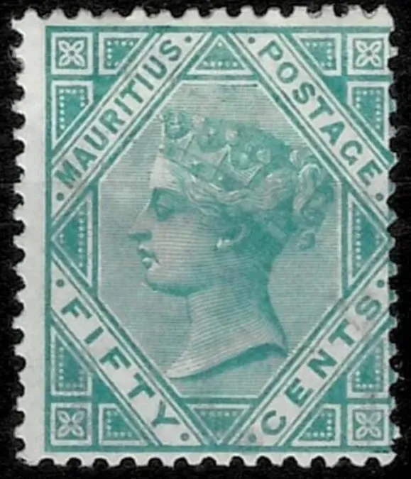 British Mauritius postage stamp year 1880 - 50 Cents Green