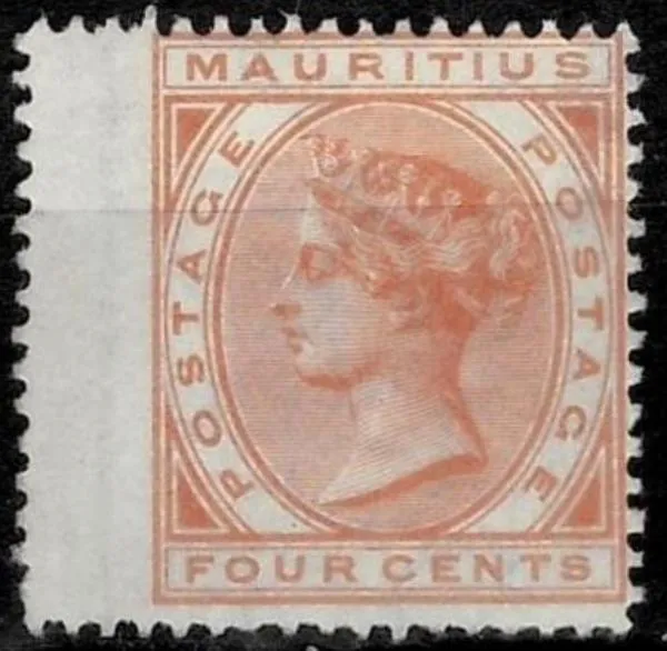 British Mauritius postage stamp year 1883 - Queen Victoria 4c orange