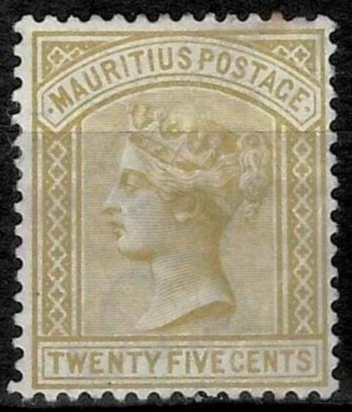British Mauritius postage stamp year 1883 - 25 Cents Olive-Yellow Wmk Crown CA SG 110
