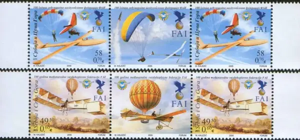 Serbia postage stamps year 2005 - Air Sports Airplanes