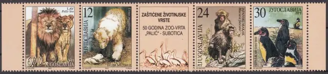 Serbia postage stamps year 2001 Fauna ZOO Animals Lion Bear Monkey Penguin MNH