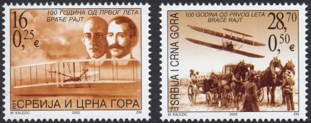 Serbia postage stamps year 2003 Wright brothers first flight MNH set