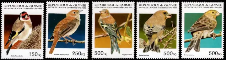 Guinea stamps year 1995 Fauna Birds Songbirds set