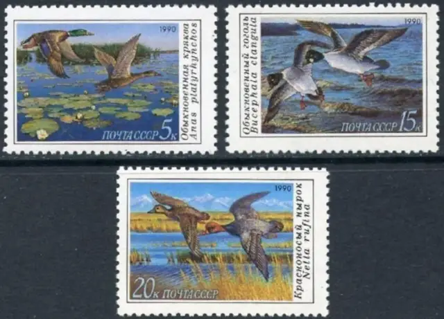 Russia postage stamps year 1990 Fauna Birds Wild Duck Conservation