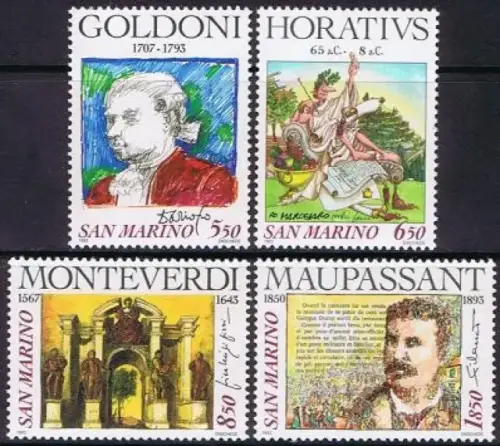 San Marino Stamps year 1993 Poets and Composers MNH set