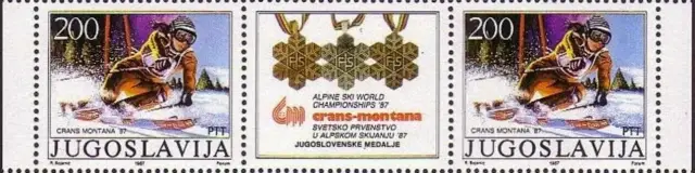 Yugoslavia postage stamps year 1987 Medals at World Alpine Skiing Championship